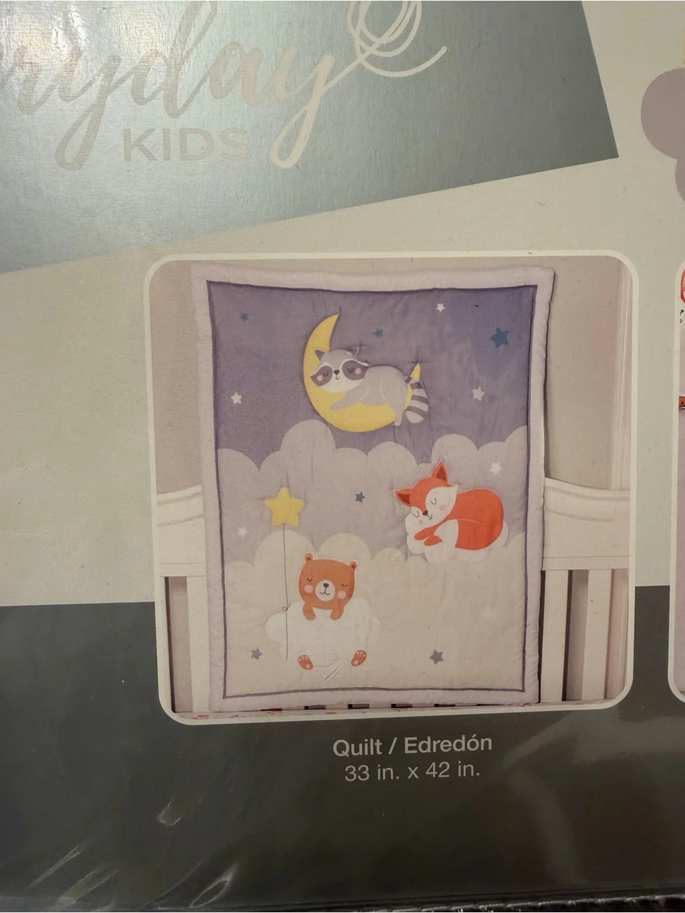 Everyday Kids 3 piece Crib Set with playful fox print. Adorable NWT Size Crib
